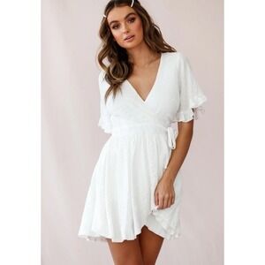 NWT Selfie Leslie Faux Wrap Dress Small Cara Frill Trim Tiered Ruffle